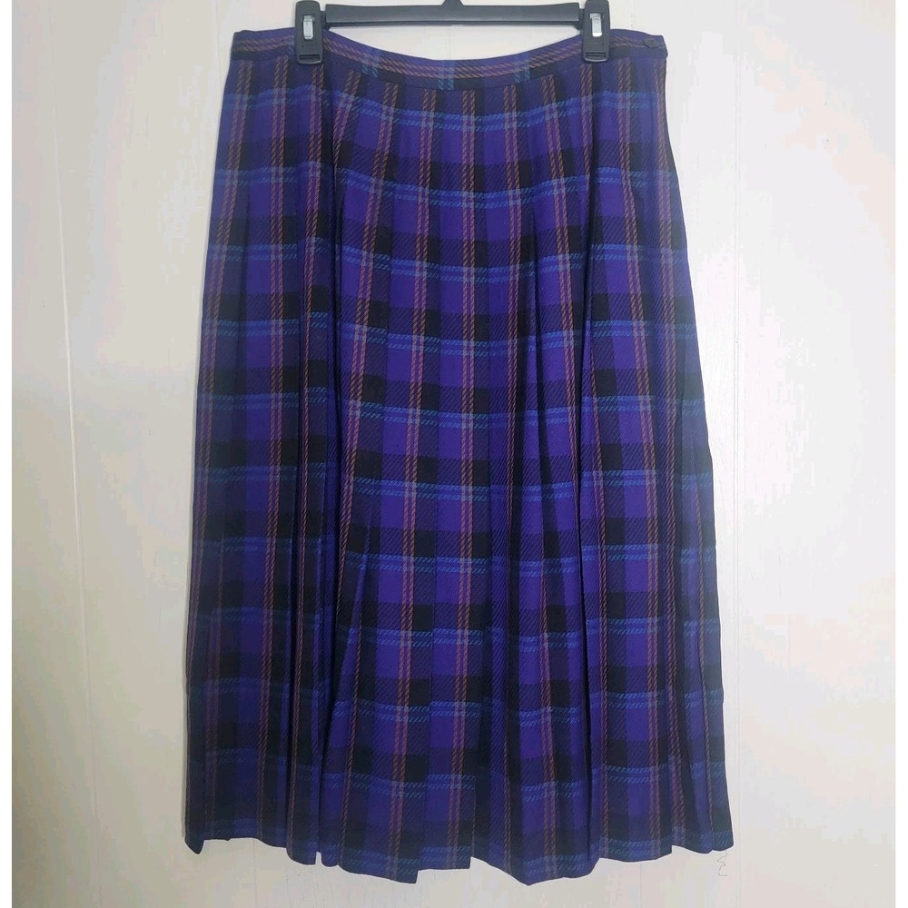 Pendleton Skirt 100% Wool Vtg Pleated Tartan Midi USA Made Preppy Size 16 Purple